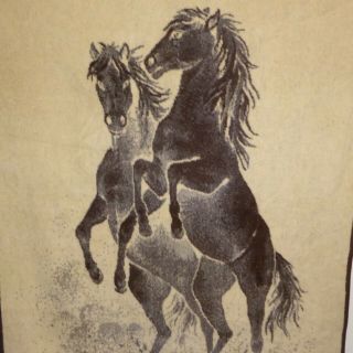 Vintage Mora Son De Abrigo Reversible Blanket Made In Spain Horses 60” X 80”