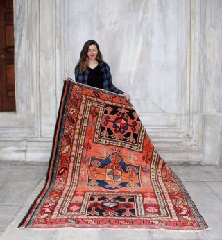 Antique Handmade Vintage Caucasian Kazakh Tribal Carpet Area Rug 6 