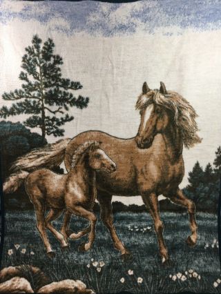 Biederlack Of America Horse Foal Print Blanket Reversible Made In Usa 55 X 74
