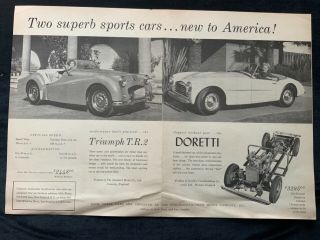 V Triumph T.  R.  2 And Doretti 1954 Ad 2pg Uncut 11 1/2x 8 1/4