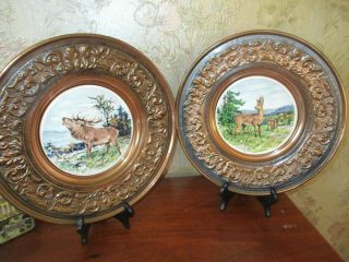 Vintage Arts And Crafts Copper Hand Decorated Wall Plaques With Inner Highland