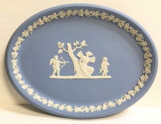 Wedgewood Blue Jasperware Cherubs & Cupid Oval Platter Tray Plate 10 "