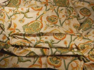 Vintage Tambour Embroidered Wool Crewel Upholstery Weight Fabric 52 " X60 ",  India