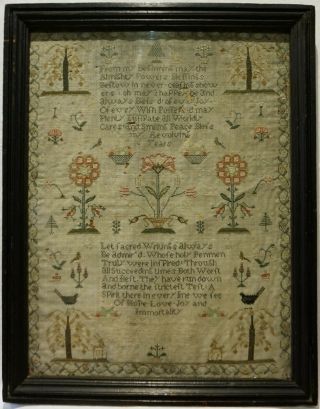 Early 19th Century Motif & Verse Sampler By Ann Nordish Aged 12 - Feb 19th 1800