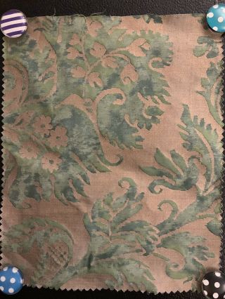 Vintage Authentic Fortuny Green/gold Fabric Sample 9”w X 11”h Gorgeous