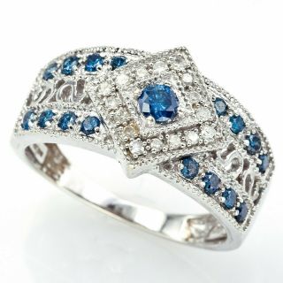 Vintage 14k White Gold 0.  71 Tcw Blue Diamond Band Ring 4.  5 Grams Size 7