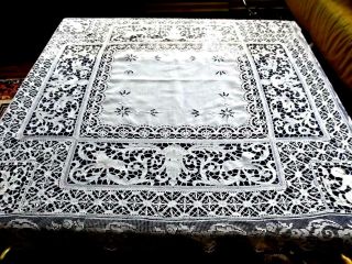 Antique Italian Lace Tablecloth Combination Figural Bobbin Melanise & Needle Ec
