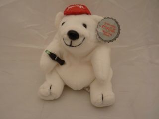 1997 Coca Cola 6 " Plush Bean Bag Polar Bear In Baseball Cap Style 0111 W/tags