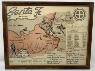 Rare Vintage Wwii Santa Fe 35th Infantry Division Army Battle Highlights Map