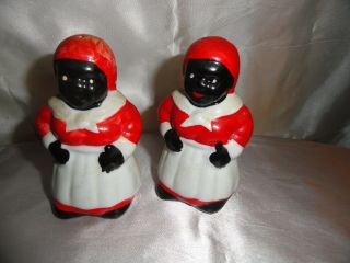 Vintage Black Americana Aunt Jemima Salt And Pepper Shakers 4 " Tall W/stoppers