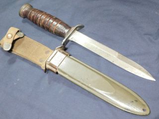 A,  Wwii Us M3 Trench Fighting Knife Utica Guard Mrk In M8 Scbd Dagger