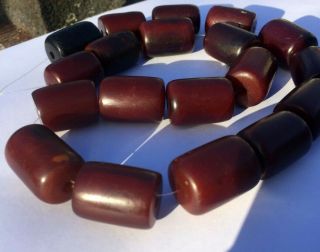 Old Vintage Art Deco Cherry Amber Bakelite Faturan Beads Necklace Barrel 140 Gr