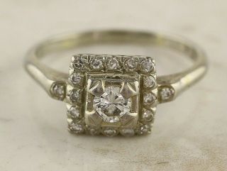 Vintage 18ct White Gold Multi Diamond Square Cluster Ring Size O