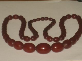 Art Deco Deep Cherry Amber Bakelite Faturan Graduated Necklace Weight 60.  7 Gram