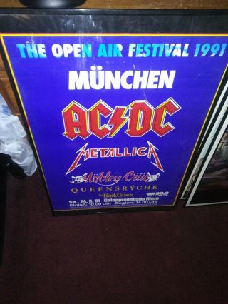 Vintage (1991) " Monsters Of Rock " Metallica Ac/dc Motley Crue Queensryche Poster