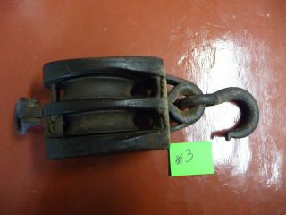Vintage Block And Tackle Double Pulley Wood Metal Unmarked 12 " 3