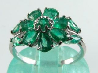 CLASS 9K 9CT WHITE GOLD EMERALD ART DECO INS FLOWER CLUSTER RING 2