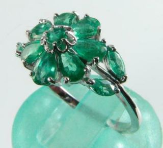 CLASS 9K 9CT WHITE GOLD EMERALD ART DECO INS FLOWER CLUSTER RING 3