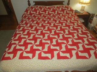 Vintage Hand Crafted Whirlwind Cotton Patchwork Quilt - Overall 86 " X 96 "