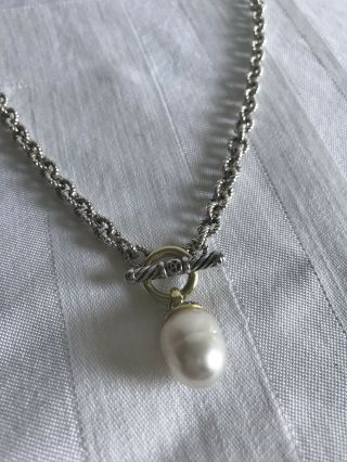 David Yurman 925 Sterling Silver 750 18k Gold Chain Necklace Toggle Pearl Dangle