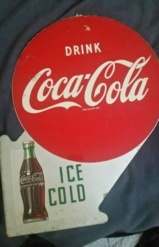 Vintage 1957 Coca Cola Two - Sided Metal Flange Sign Dated