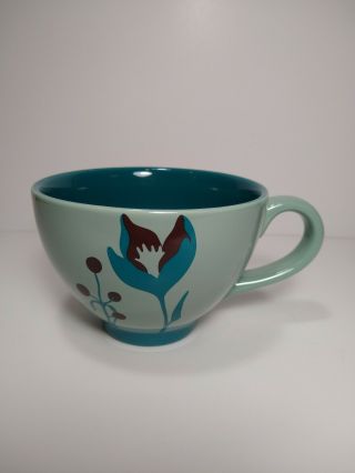 Starbucks Teal Blue Green Brown Floral Coffee/tea Cup Mug 2006