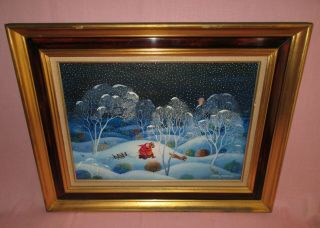 Vintage Oil On Canvas Winter Landscape Painting Janine Faure Terrieu W/