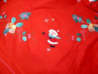 Vintage Christmas Tablecloth Red Applique Santa Trees Bells Snowflakes 62x84