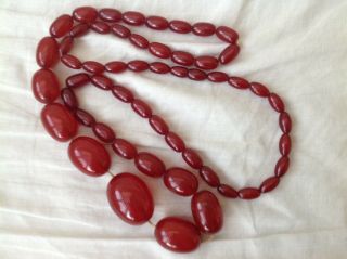 Vintage Rare Graduated Cherry Amber Bakelite Bead Necklace 62 Grams