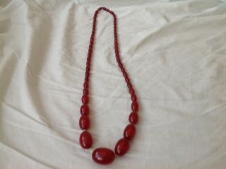 Vintage Rare Graduated Cherry Amber Bakelite Bead Necklace 62 Grams 2