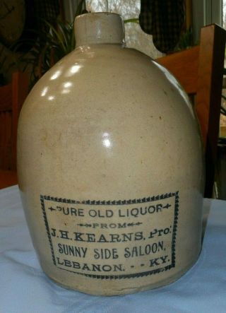 Antique Ovoid Whiskey Jug J H Kearns Sunny Side Saloon Lebanon Ky