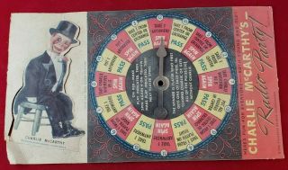Vintage 1938 Charlie Mccarthy Radio Party Game Spinner With Die Cut Figure