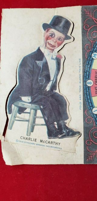 VINTAGE 1938 CHARLIE MCCARTHY RADIO PARTY GAME SPINNER WITH DIE CUT FIGURE 2