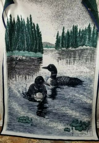 Vintage Biederlack Blanket Double Sided Ducks Trees Lake Usa Acrylic 52 " X 80 "