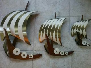 Interesting mid century modern metal and wood Sail sculpture,  Set of three. 2