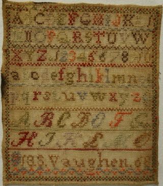 Small Mid/late 19th Century Alphabet Sampler By S.  Vaughen - 1868
