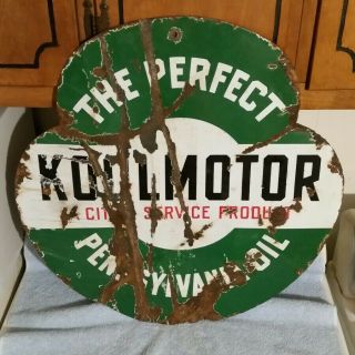 Vintage RARE 1930 ' s Cities Service Koolmotor Clover Porcelain Double Sided Sign 2