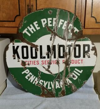 Vintage RARE 1930 ' s Cities Service Koolmotor Clover Porcelain Double Sided Sign 3