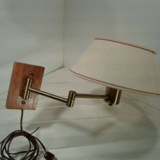 Mid Century Swing Arm Wall Sconce Teak And Brass Lamp With Shade