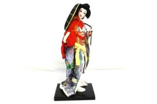 Vintage Japanese Geisha Doll Kimono Wood Stand 13 " Made In Japan