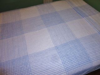 LL Bean Blue & White Square Pattern Chenille Blanket Bedspread Twin 84 X 106 A, 2