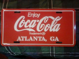 Vintage Enjoy Coca Cola Coke Metal Sign Tin Vanity License Plate Atlanta Georgia