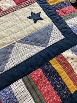 AMERICANA PATRIOTIC VINTAGE HAND QUILTED FLAG STARS & STRIPES PATCHWORK QUILT 3