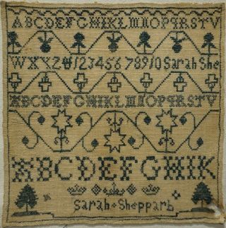 Small Early 19th Century Blue Stitch Work Sampler By Sarah Sheppard - C.  1810