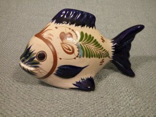 Vintage Mexican Tonala Folk Art Pottery Fish Paint/glaze Detail Euc
