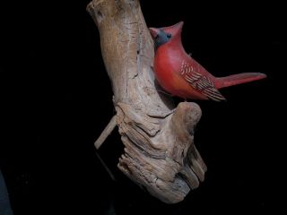 Vintage Folk Art Carved Bird Red Cardinal Decoy By Dell Higgins Dexter Maine