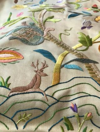 Swedish Antique Vintage Embroidered Silk Satin Tapestry,  Cushion Or Chair Cover