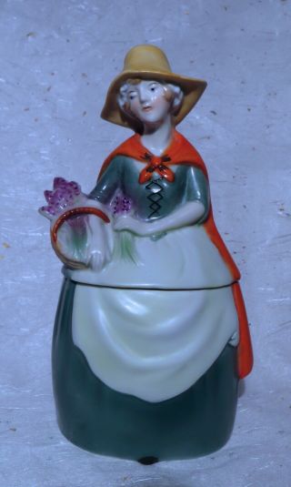 Antique German Lady Powder/trinket Box/pot/jar Germany Dresser Half/doll Potter
