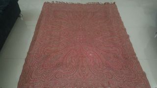 Antique French Paisley Kashmir Square Piano Shawl Wool Size 68 " X55