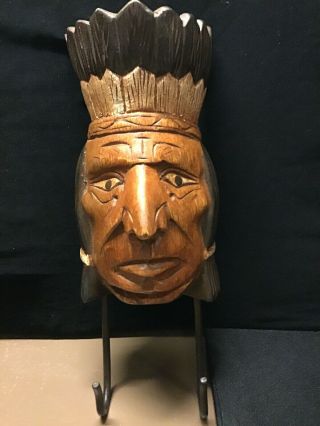 Carved Wooden Indian Chief Head Wall Hooks